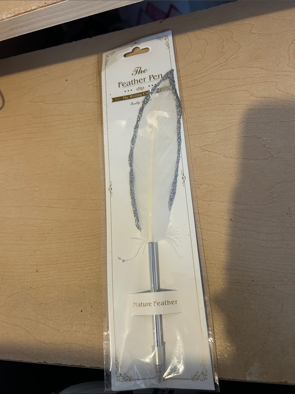 Silver-Trim White Feather Dip Pen-Wedding
